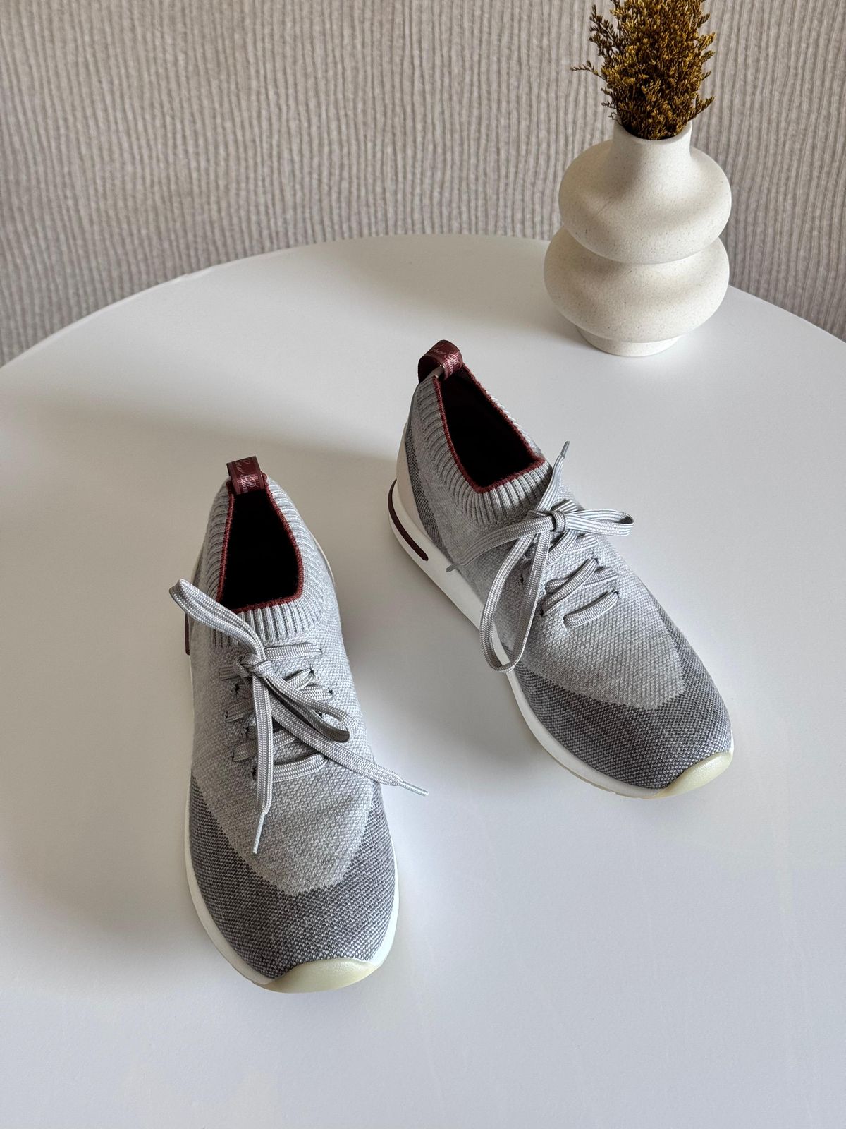 Loro Piana Grey Knit Fabric 360 LP Flexy Walk Low Top Sneakers