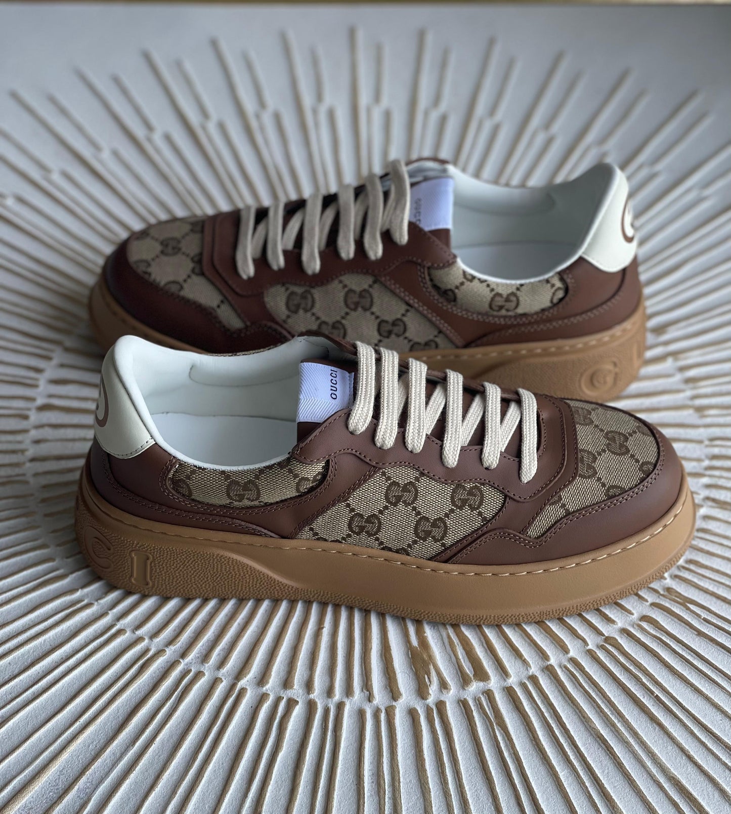 Gucci Women’s GG Canvas Leather-Trimmed Sneakers – Brown (Mytheresa)