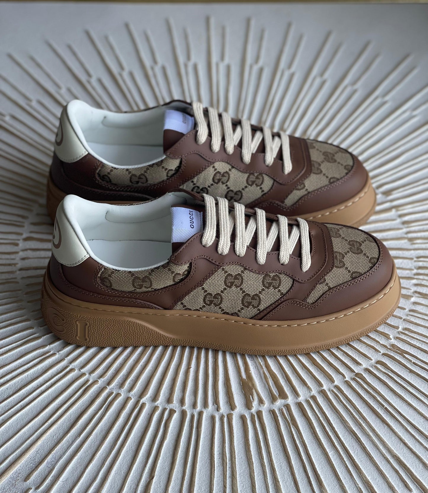 Gucci Women’s GG Canvas Leather-Trimmed Sneakers – Brown (Mytheresa)