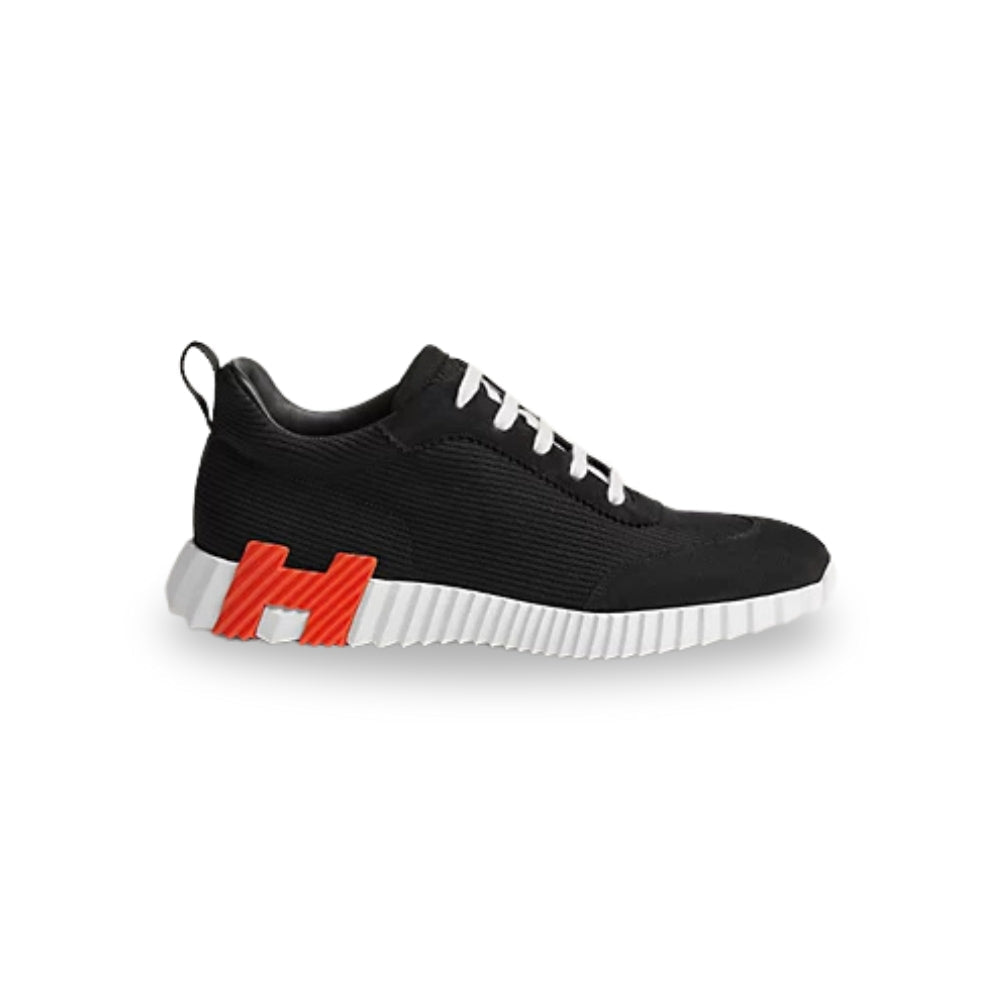 Hermès Bouncing Sneaker – Black Leather with Orange “H en biais” Detail
