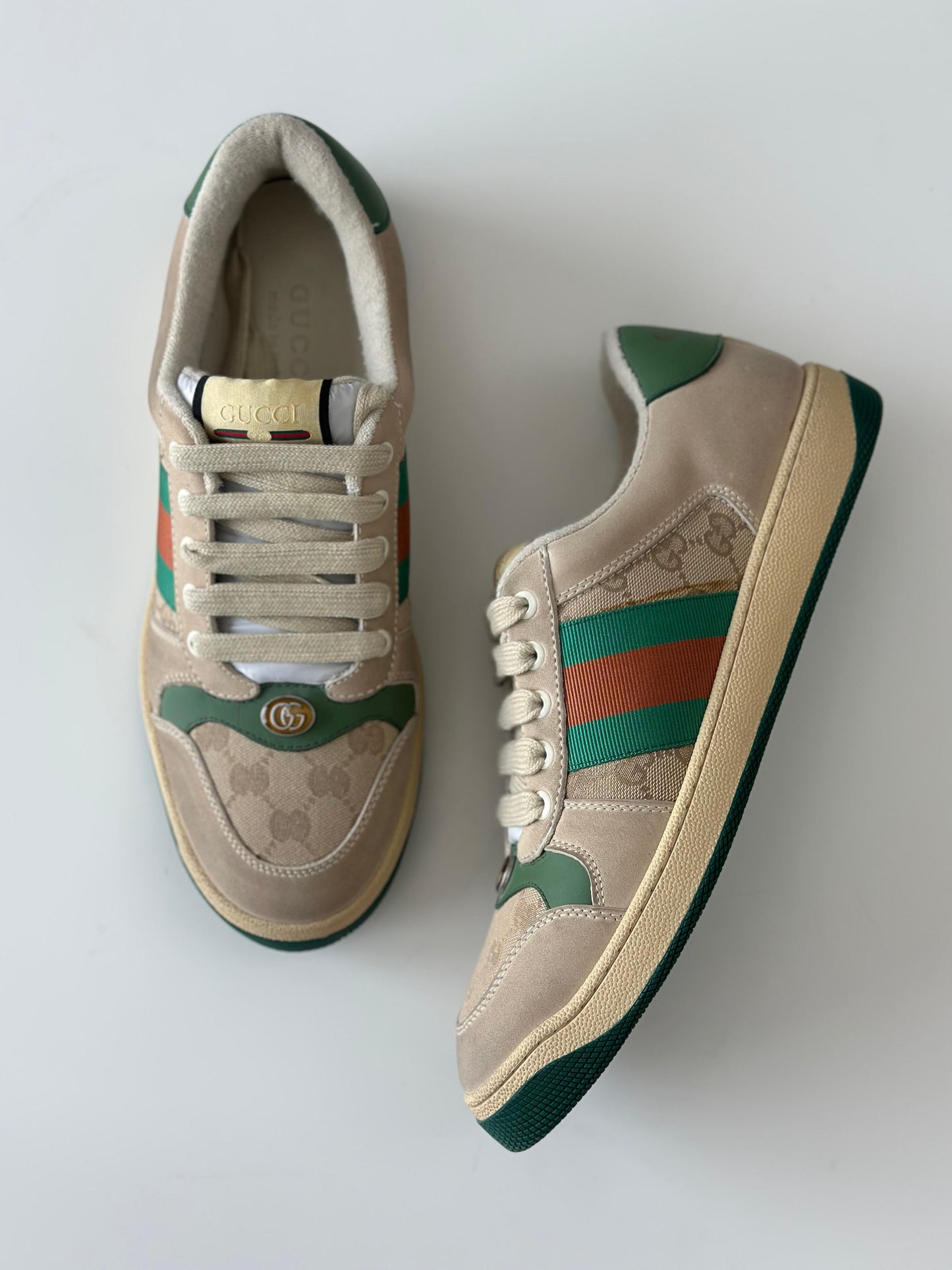 Gucci Women’s Screener Mule – Beige Leather & GG Canvas Trim