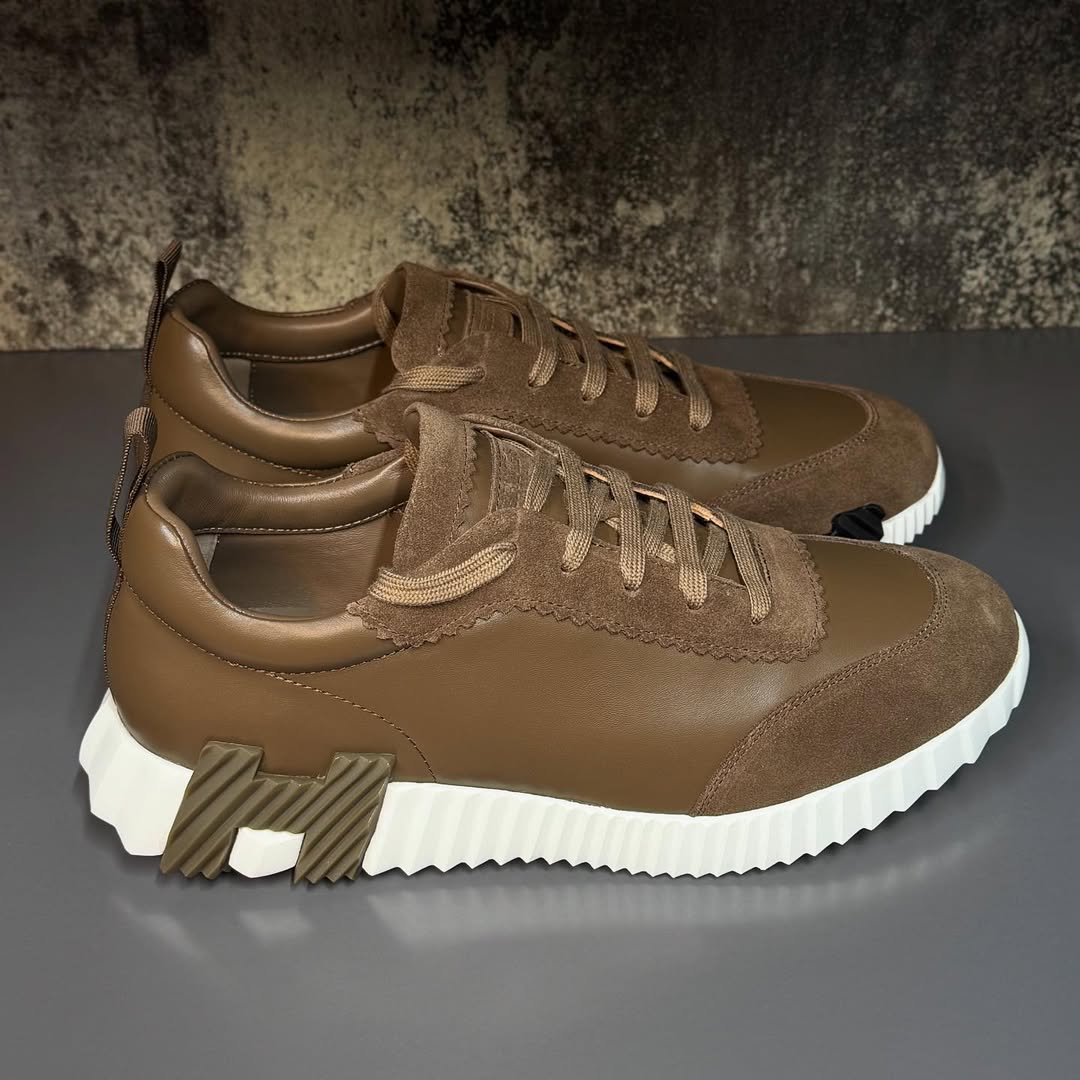 Hermés Bouncing Sneaker in Brown Suede and Sport Goatskin Leather