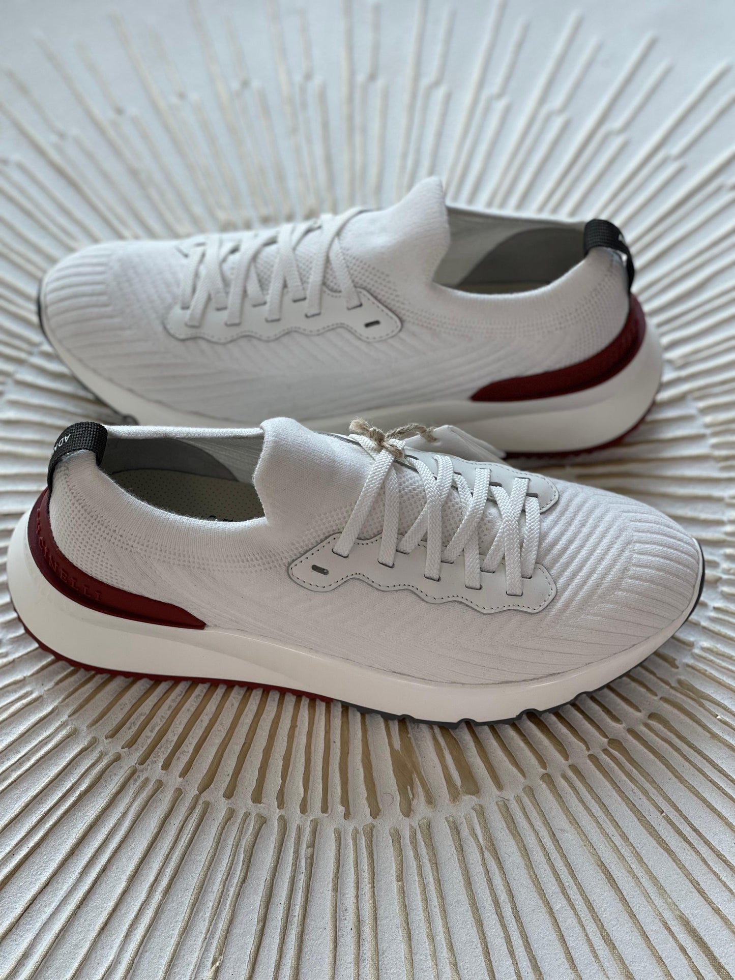 Brunello Cucinelli Knitted Low-Top Sneakers – White Knit with Contrasting Trim
