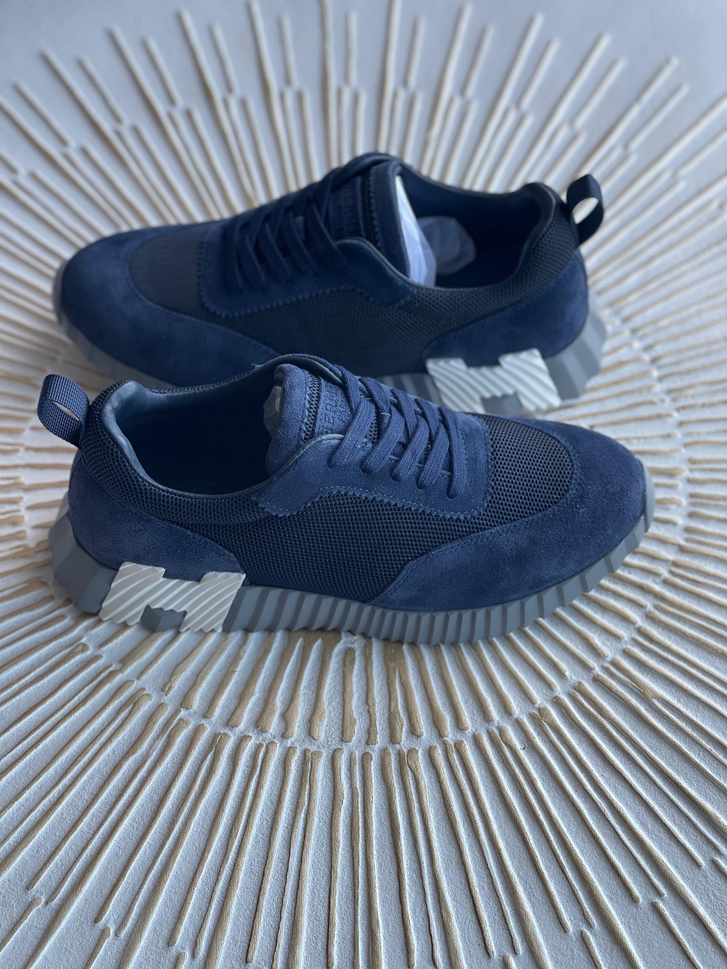 Hermès Bouncing Sneaker – Navy Mesh & Suede Goatskin (Men’s, Made in Italy)