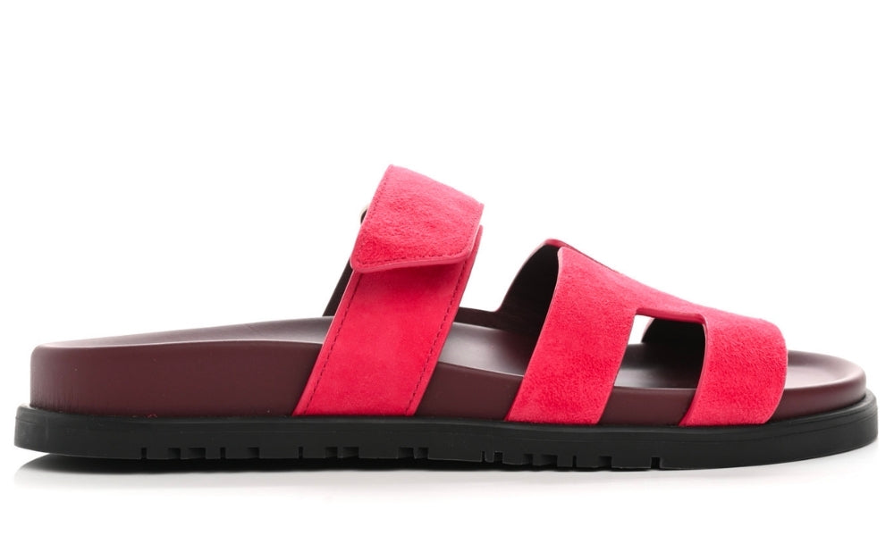 HERMES Suede Goatskin Womens Chypre Sandals Rouge Marsala