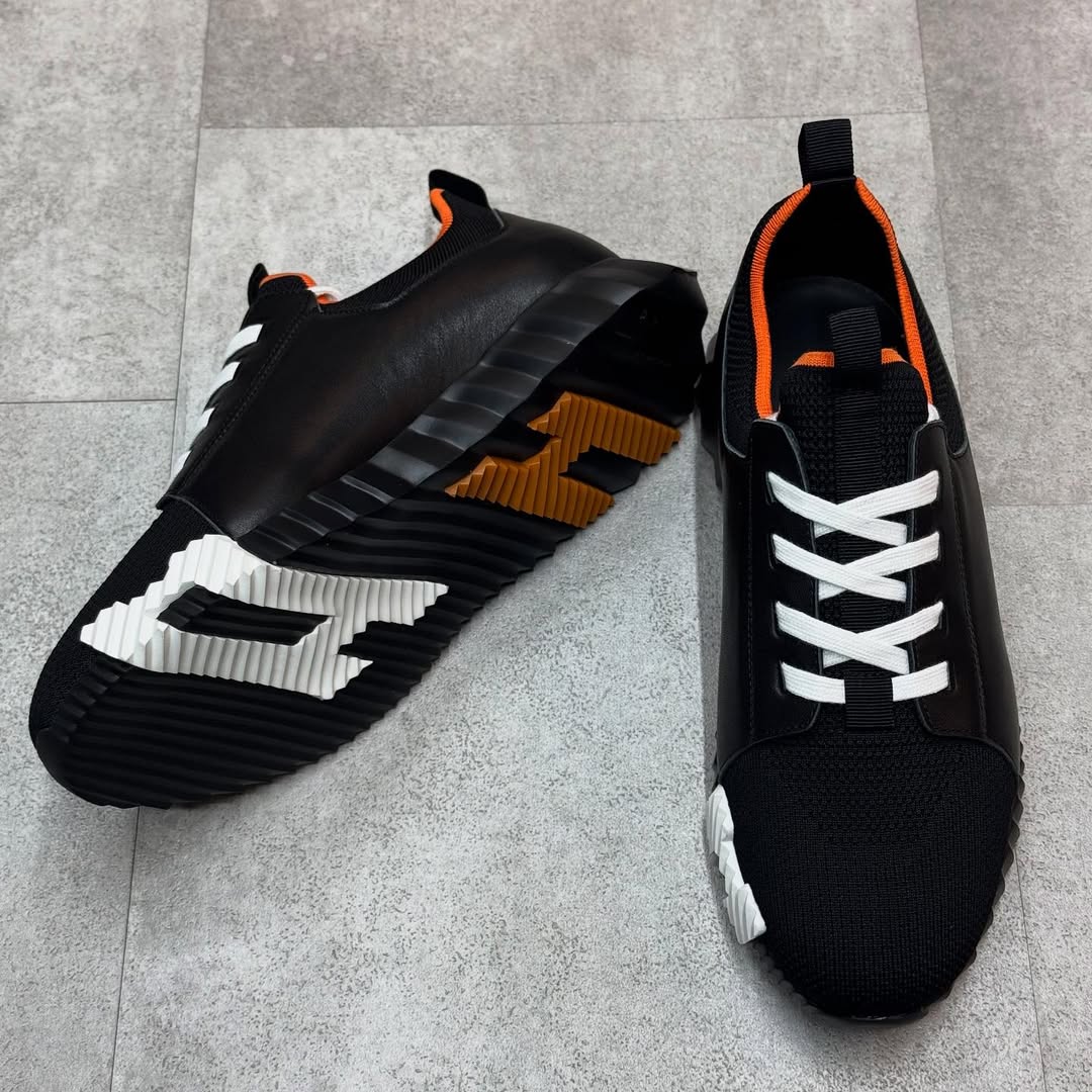 Hermés Sport Sneakers in Black and Orange