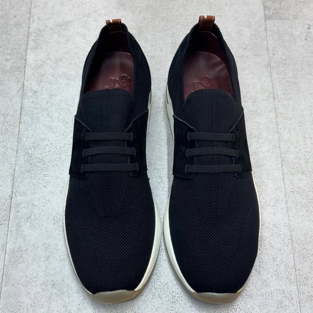 Loro Piana 360 LP Flexy Walk Sneakers in Blue Knitted Wish Wool with Suede and Leather Paneling