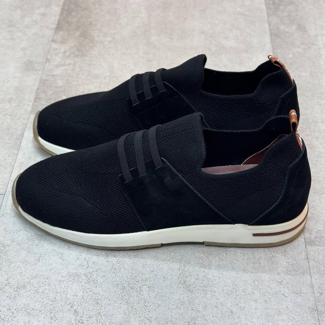 Loro Piana 360 LP Flexy Walk Sneakers in Blue Knitted Wish Wool with Suede and Leather Paneling