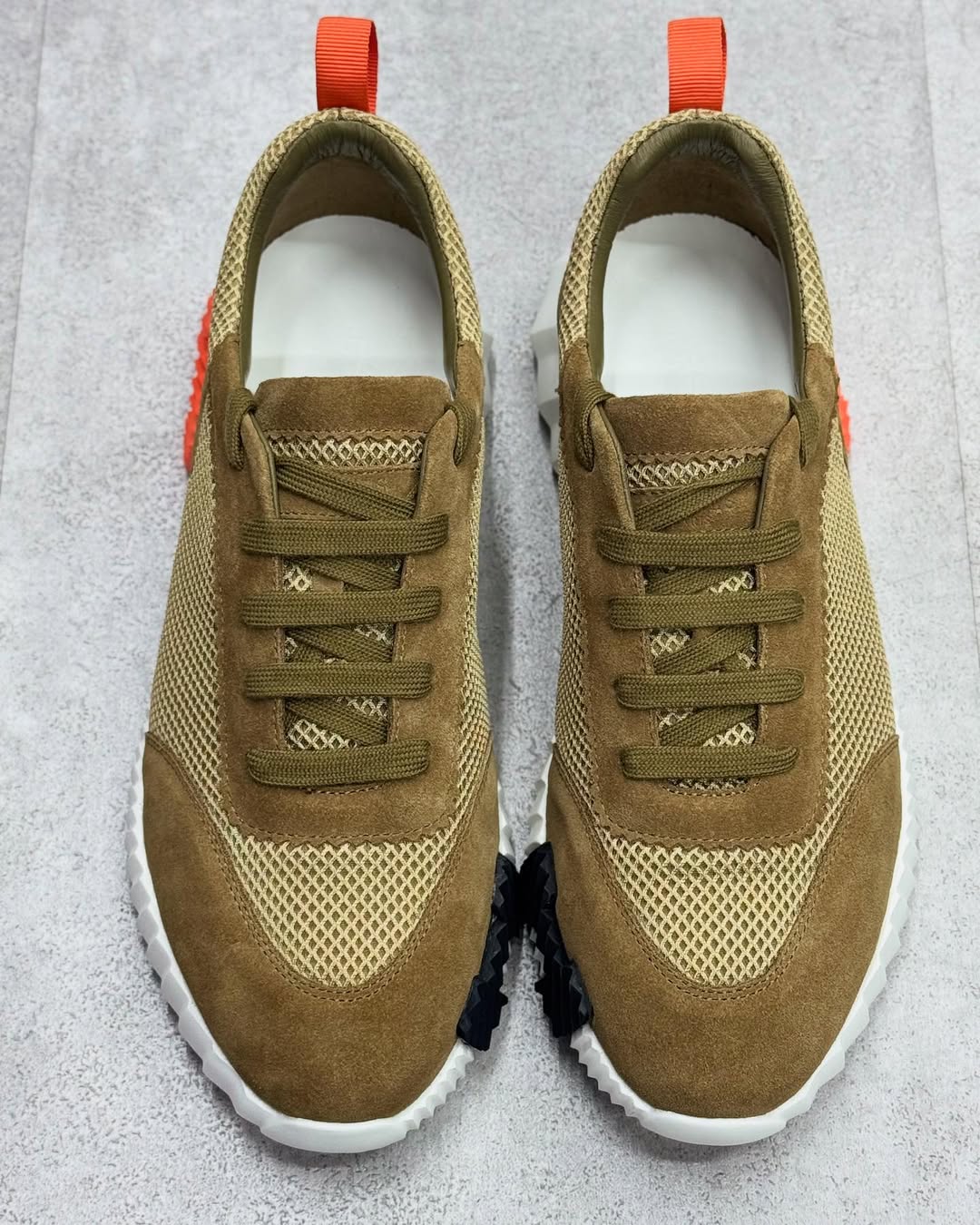 Hermés Bouncing Sneakers in a Beige and Brown Technical Mesh and Suede Goatskin Material