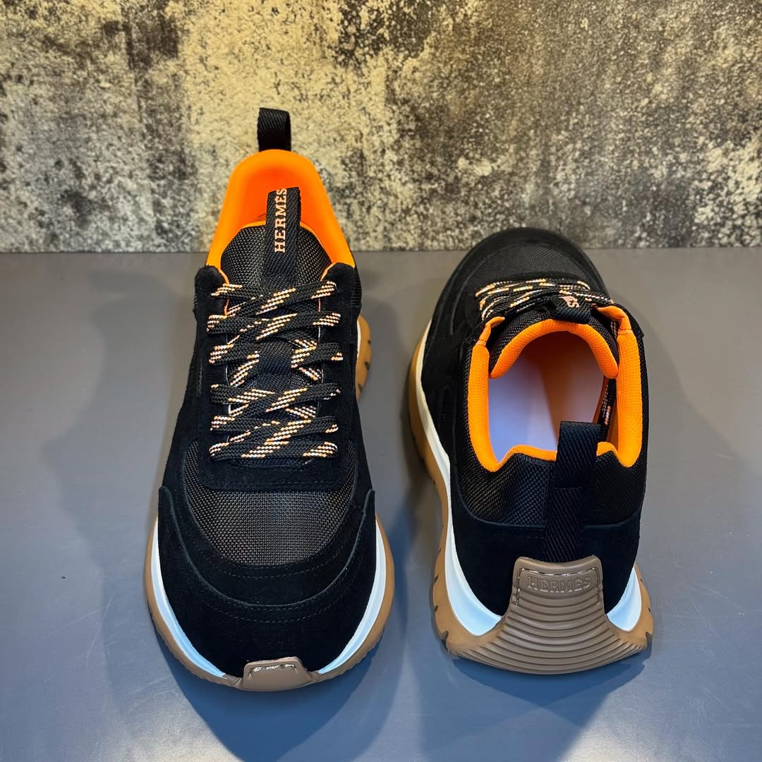 Hermés Bouncing Sneaker in Black Technical Mesh and Suede Goatskin