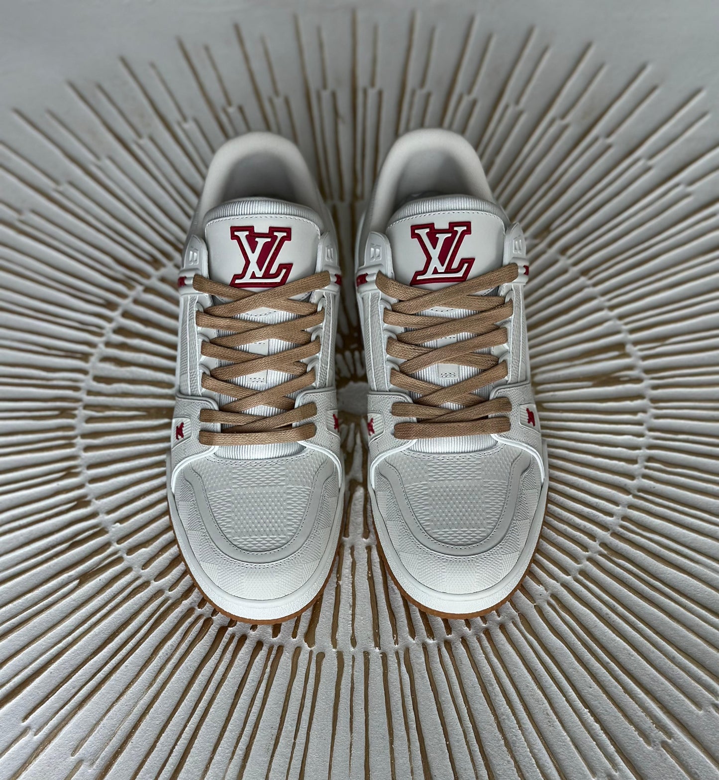 Louis Vuitton LV Trainer Sneakers – White Leather with Red LV Accents (Men’s)