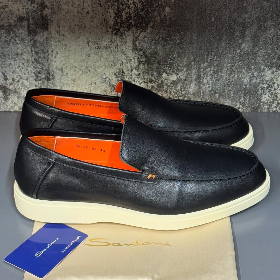Black Leather Santoni Loafers