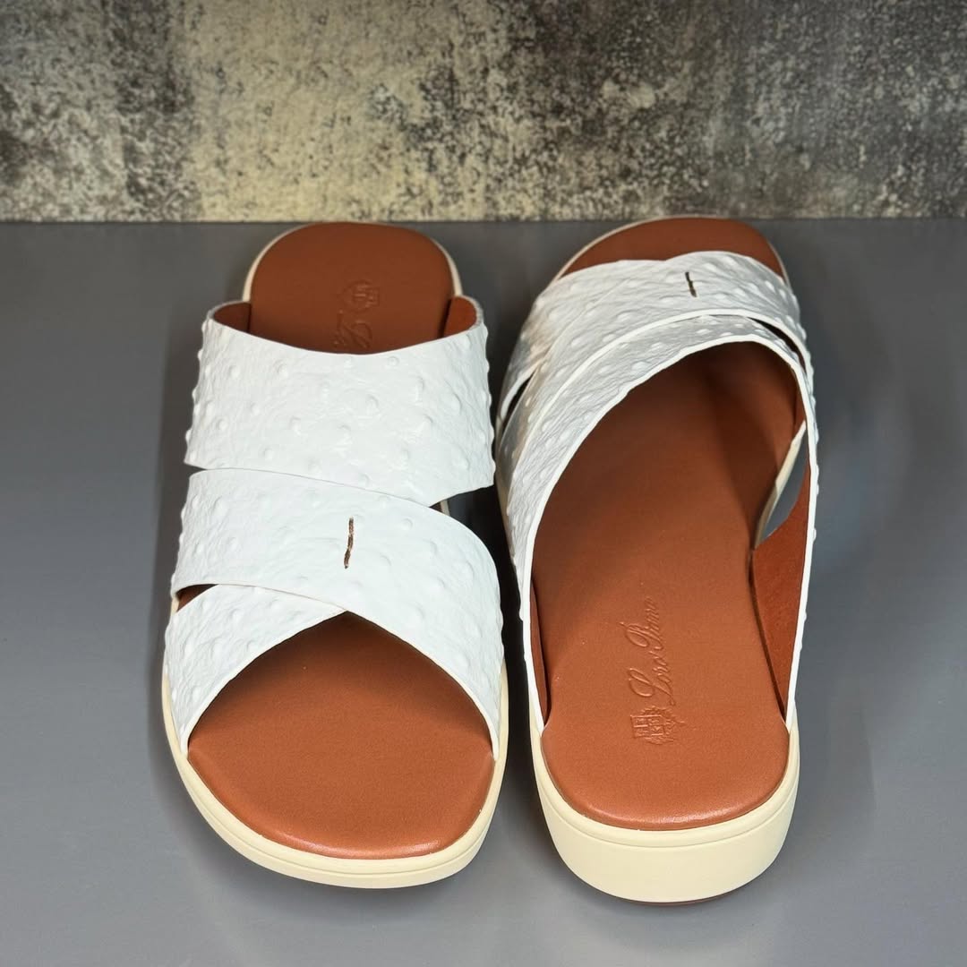 White Criss-cross Leather Slide Sandals