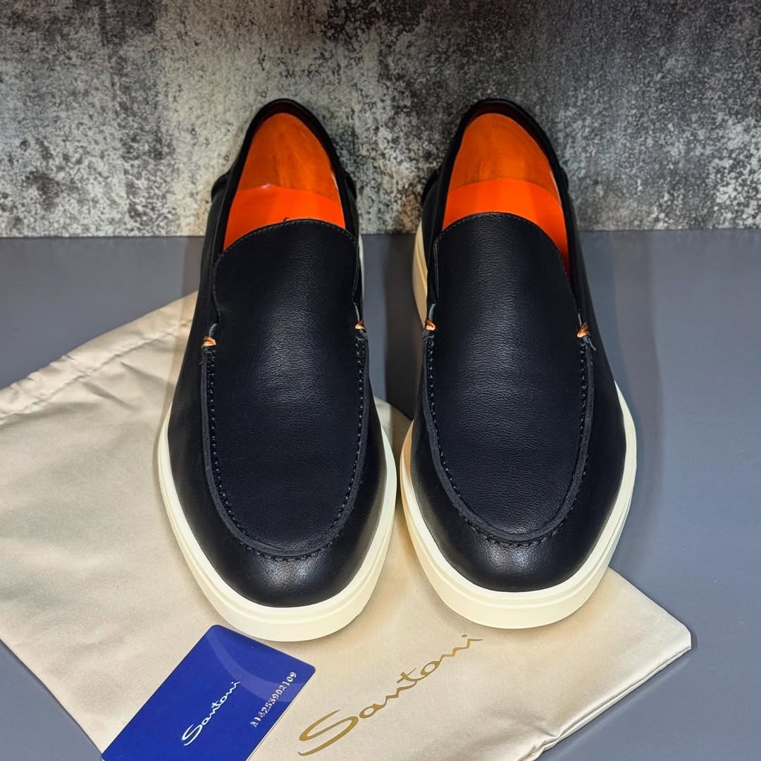 Black Leather Santoni Loafers