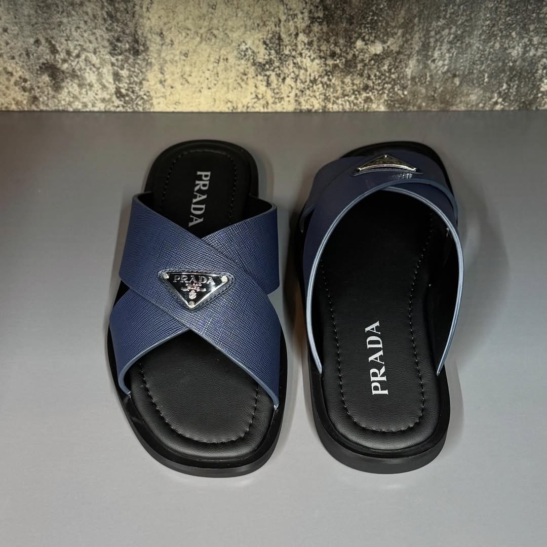Prada Men's Blue Saffiano Leather Crisscross Sandal