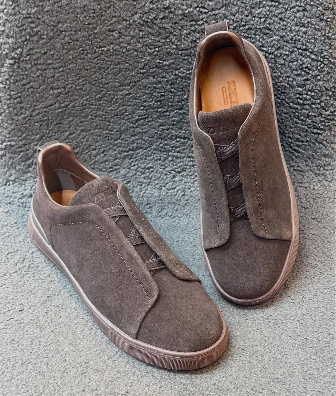 Dark Grey Suede Triple Stitch Sneakers