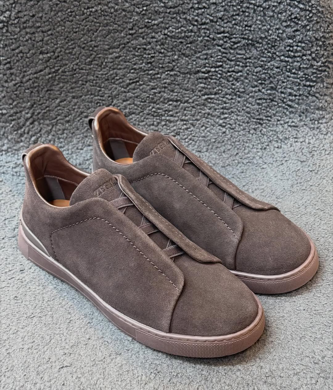 Dark Grey Suede Triple Stitch Sneakers