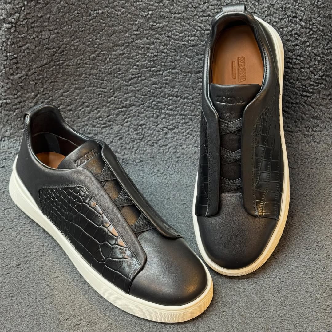 Zegna Crocodile Leather Triple Stitch SECONDSKIN Sneakers