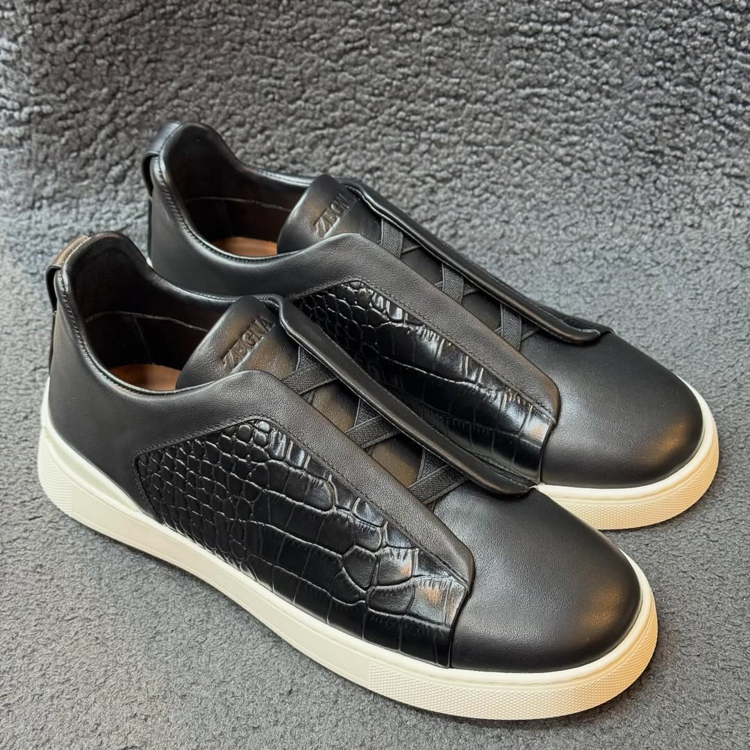 Zegna Crocodile Leather Triple Stitch SECONDSKIN Sneakers