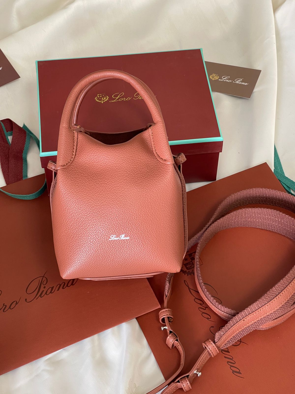 Loro Piana Bale Grosgrain Trimmed Textured Leather Shoulder Bag