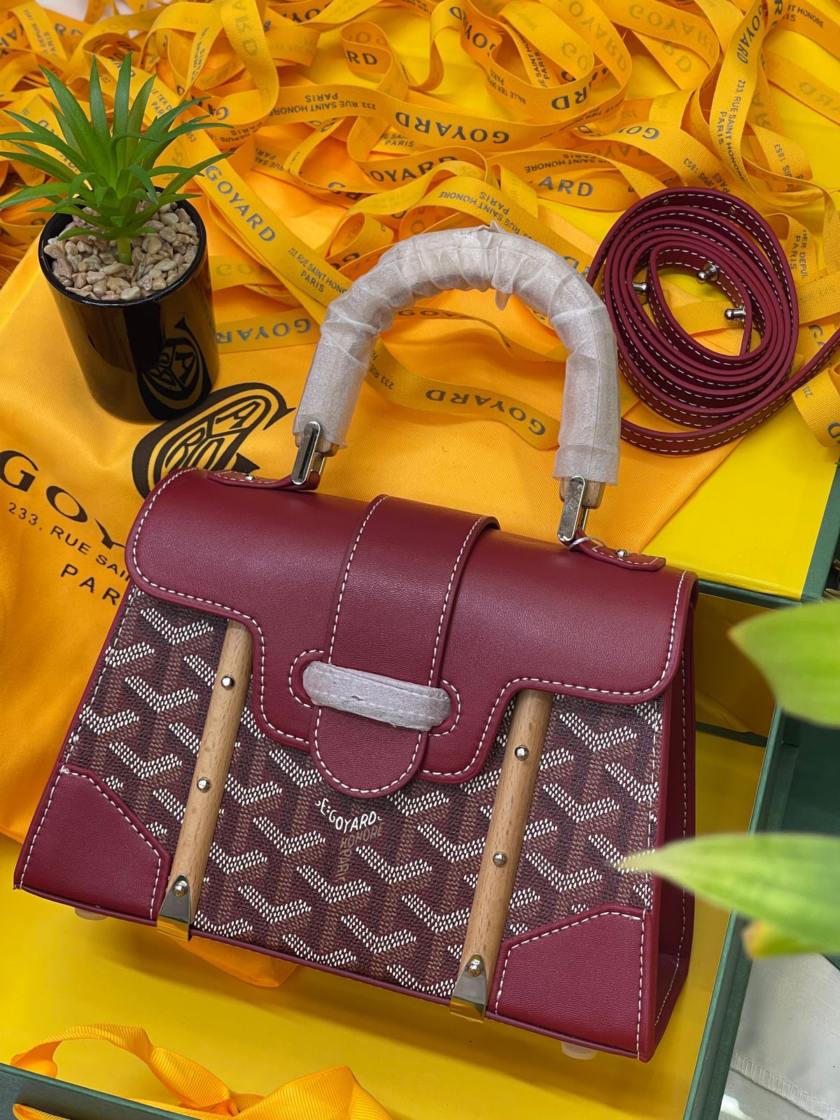 Goyard Saigon PM in Burgundy With the Classic Goyard Chevron Pattern