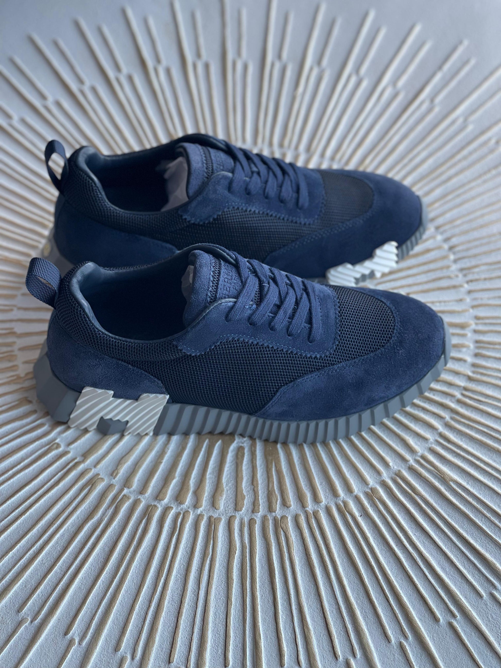 Hermès Bouncing Sneaker – Navy Mesh & Suede Goatskin (Men’s, Made in Italy)
