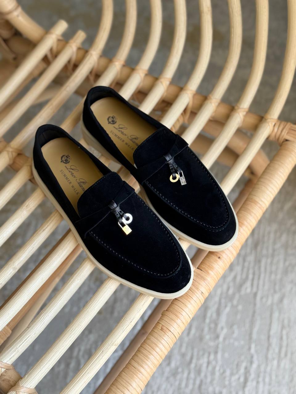 Loro Piana Summer Charms Walk Women's Loafer Suede Shoes in Dark Black