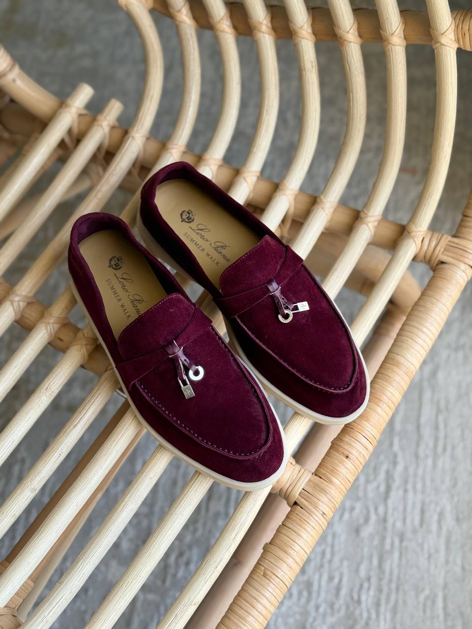 Loro Piana Summer Charms Women's  Walk Loafers in Burgundy Suede