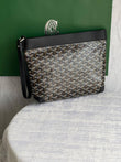 Goyard Goyardine Conti Pouch In Black With Calfskin Trim