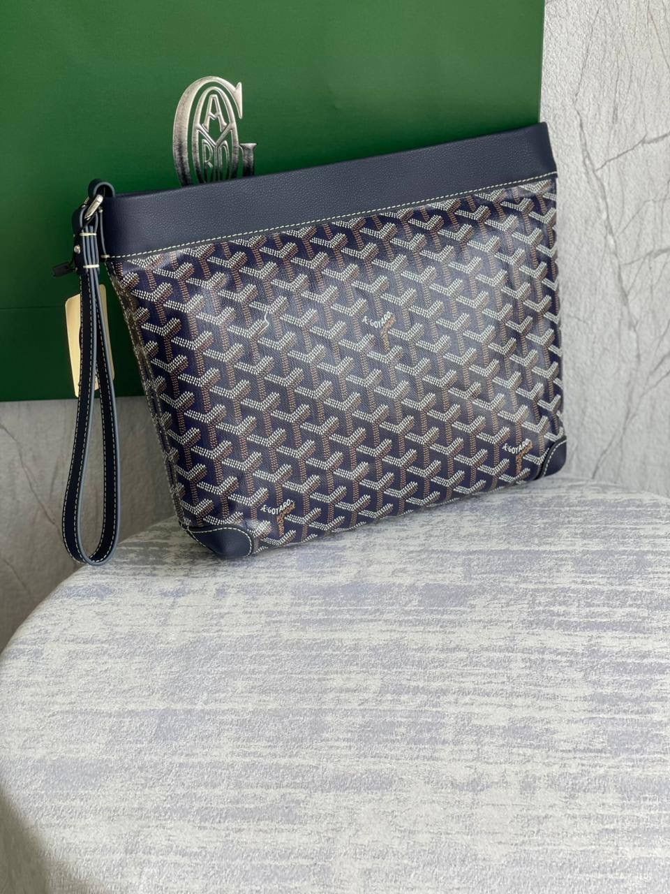 Goyard Conti Pouch In Navy Blue Goyardine Canvas