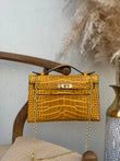 Hermés Kelly To Go Wallet In Crocodile Leather With a Gold-tone chain