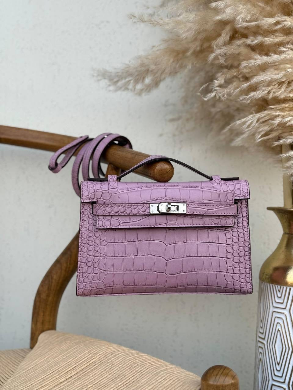 Hemrés Mini Kelly II Bag in Mauve Pale Matter Alligator Leather