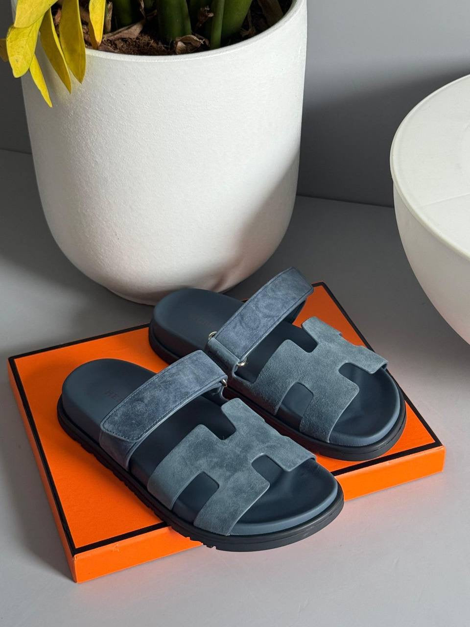 Hermés Chypre Blue Sandal in Suede