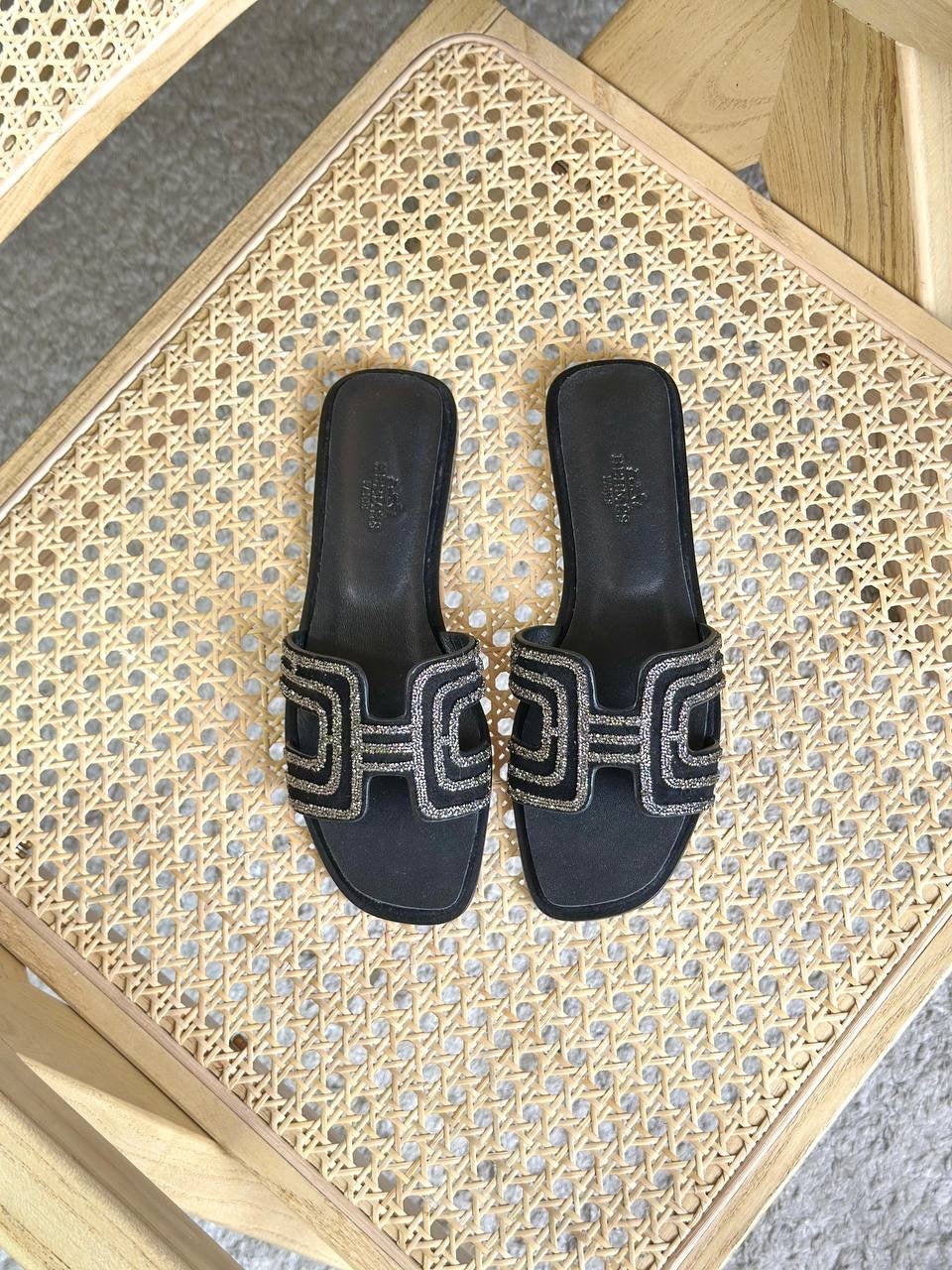 Hermes Oran Black Sandals