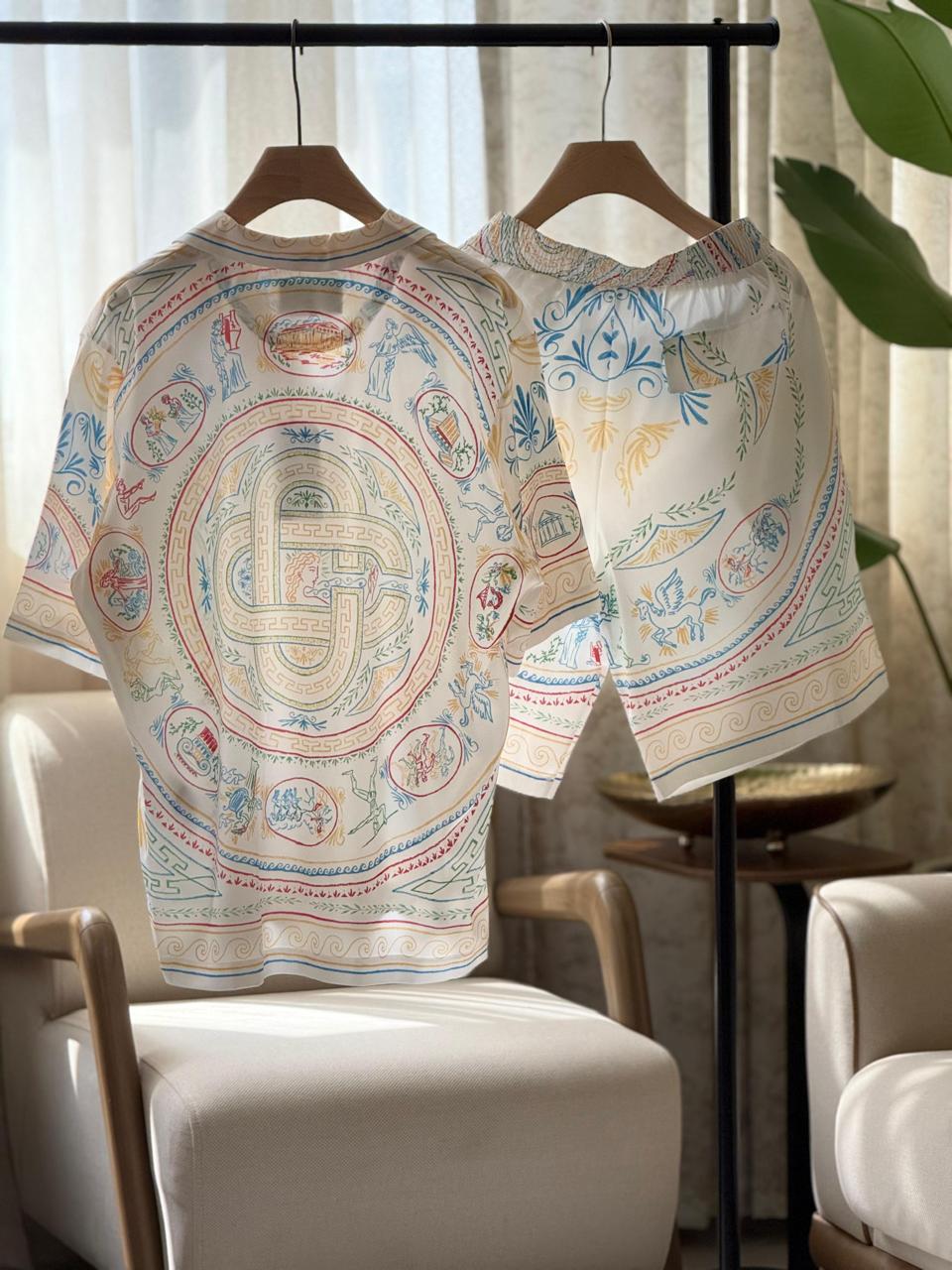 Casablanca Crayon Vase Short Sleeve Silk Shirt and Matching Shorts