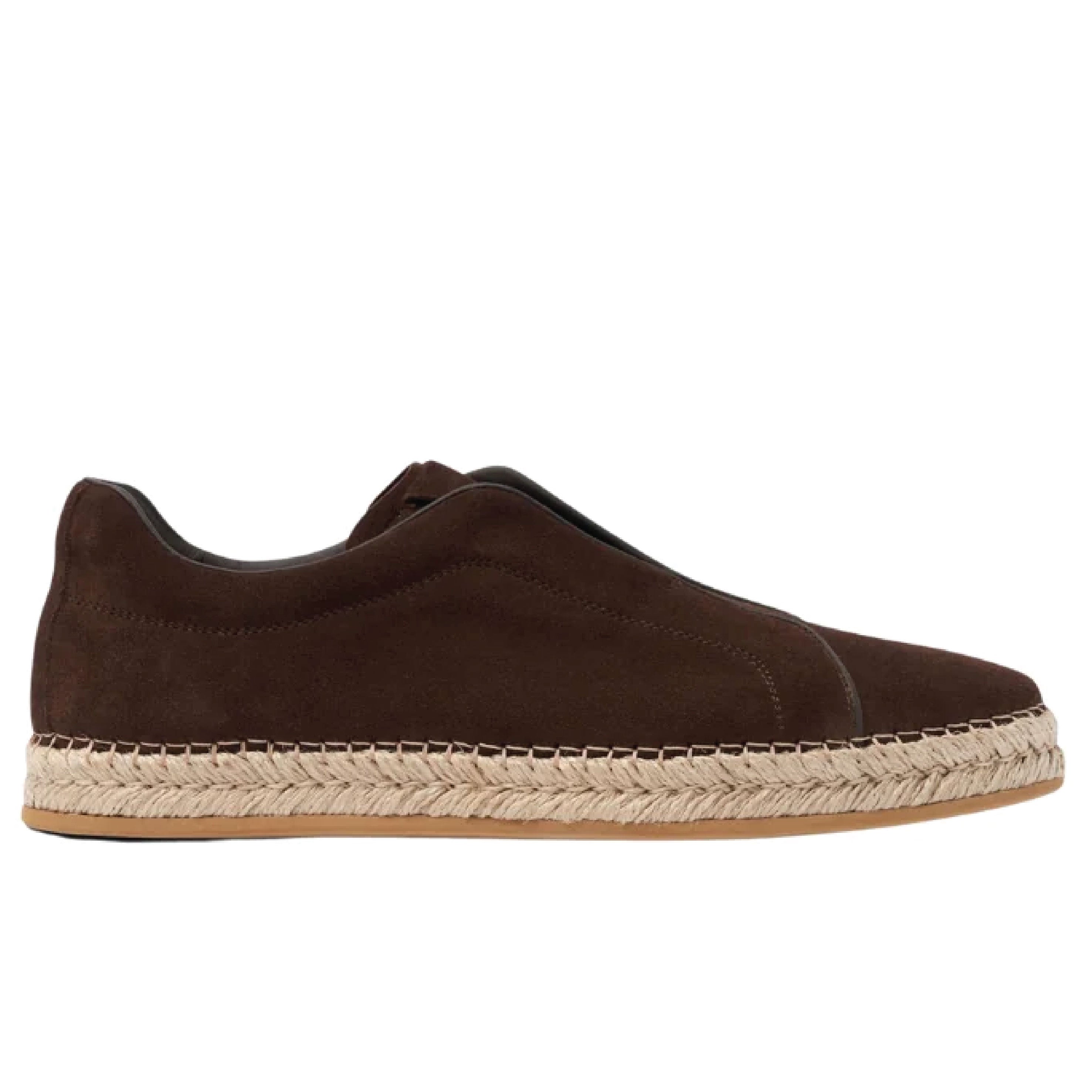 Zegna Triple Stitch™ Suede Espadrilles – Brown Calf Suede Slip-On